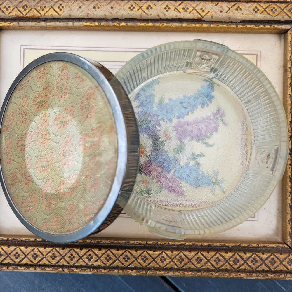 Art Deco Powder Jar Vintage Dresser Jar Trinket Dish Floral Tulip ~ Pretty! - Picture 6 of 16